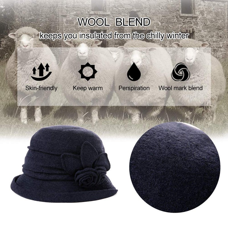 Comhats Womens Vintage Wool Felt Cloche Bucket Hat Winter Packable 1920s Fedora Bowler Church Derby Party Medium Red - Image 4
